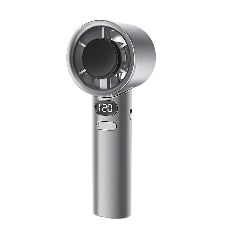 PRIMEPLUS - 120-Speed Portable Fan with Digital Display & Semiconductor Ice Cooling, Mini Personal Fan for Travel - Gunmetal Grey