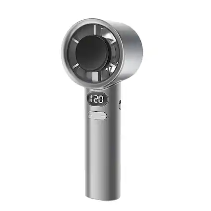 Front. PRIMEPLUS - 120-Speed Portable Fan with Digital Display & Semiconductor Ice Cooling, Mini Personal Fan for Travel - Gunmetal Grey.
