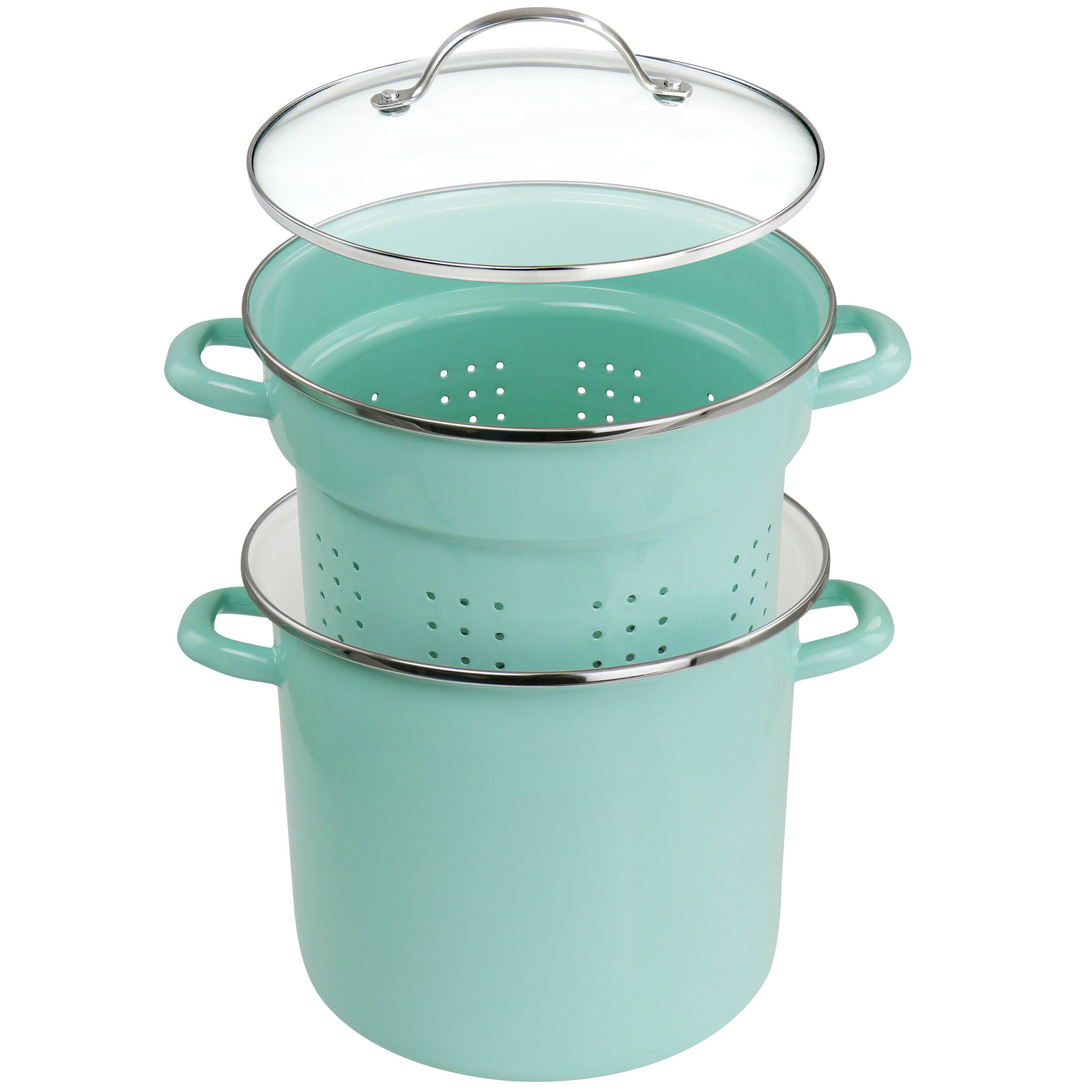 Alt View 4. Martha Stewart - Martha Stewart 8 Quart Dual Stock Pot and Steamer Set in Aqua - Aqua.