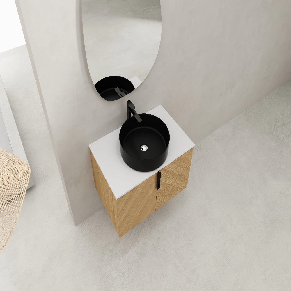 Alt View 3. Loheer - Loheer 30 inch bathroom vanity Wall Mounted Vanity with Ceramic Art Sink Light Oak - Oak.