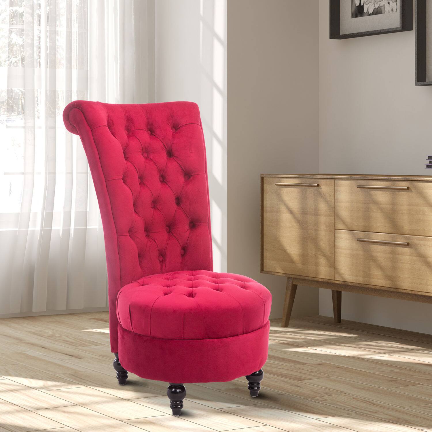 Alt View 1. Homcom - Retro High Back Armless Royal Accent Chair Fabric Upholstered Tufted Seat for Living Room, Dining Room and Bedroom - Bright Red.