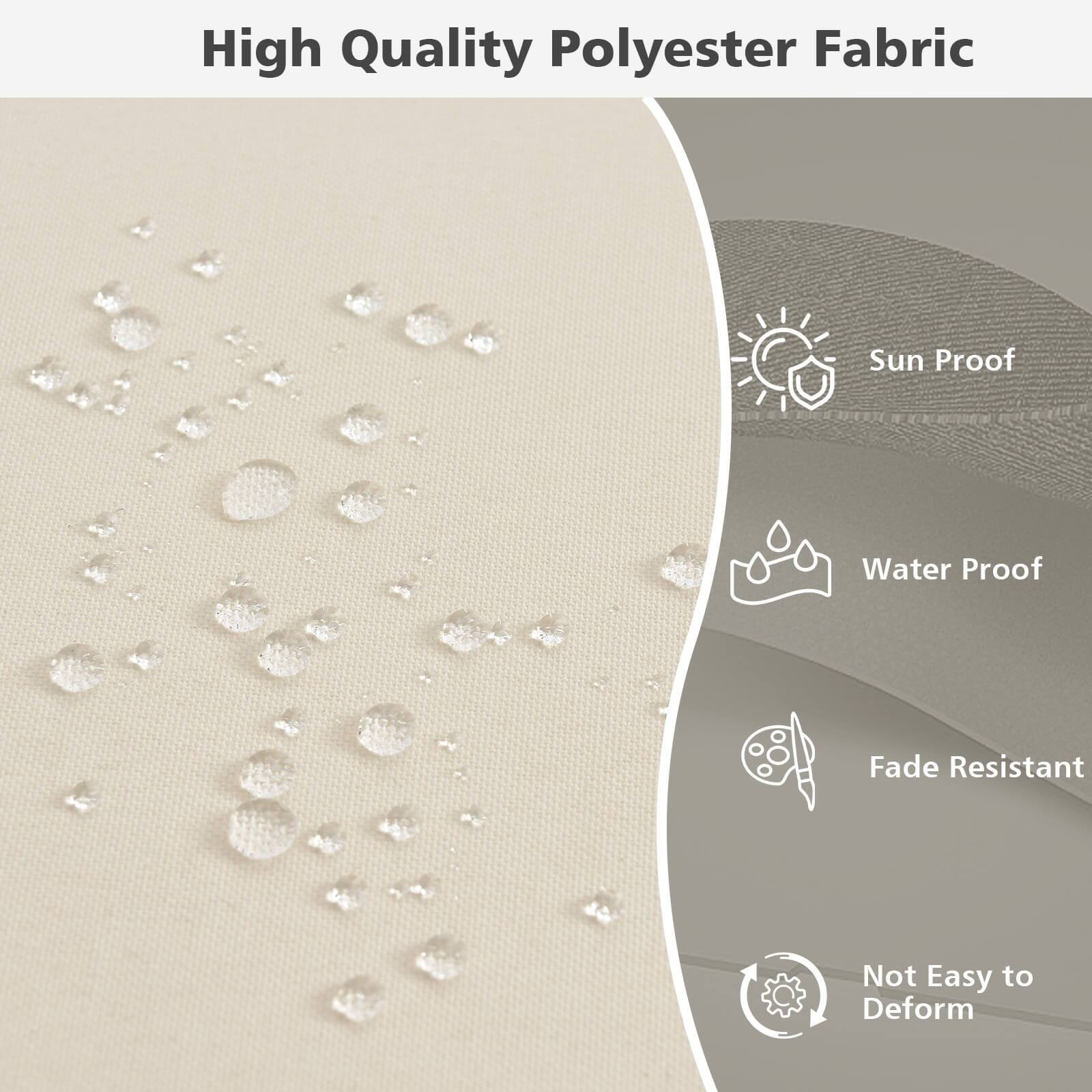High Quality Polyester Fabric

- Sun Proof
- Water Proof
- Fade Resistant
- Not Easy to Deform