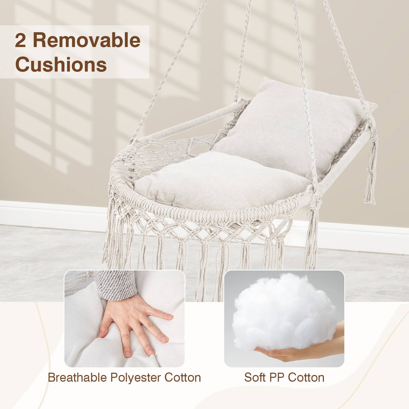 2 Removable Cushions

Breathable Polyester Cotton

Soft PP Cotton