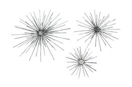 Zeckos - Aged Finish Mid-Century Modern Atomic Star Burst Wall Sculptures Set of 3 - Silver