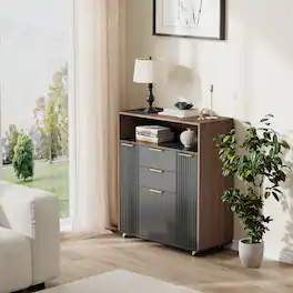 ModernMate - 37" Fluted Storage Cabinet with Adjustable Shelf, Mobile Office Storage with Lockable Wheels - Black Walnut