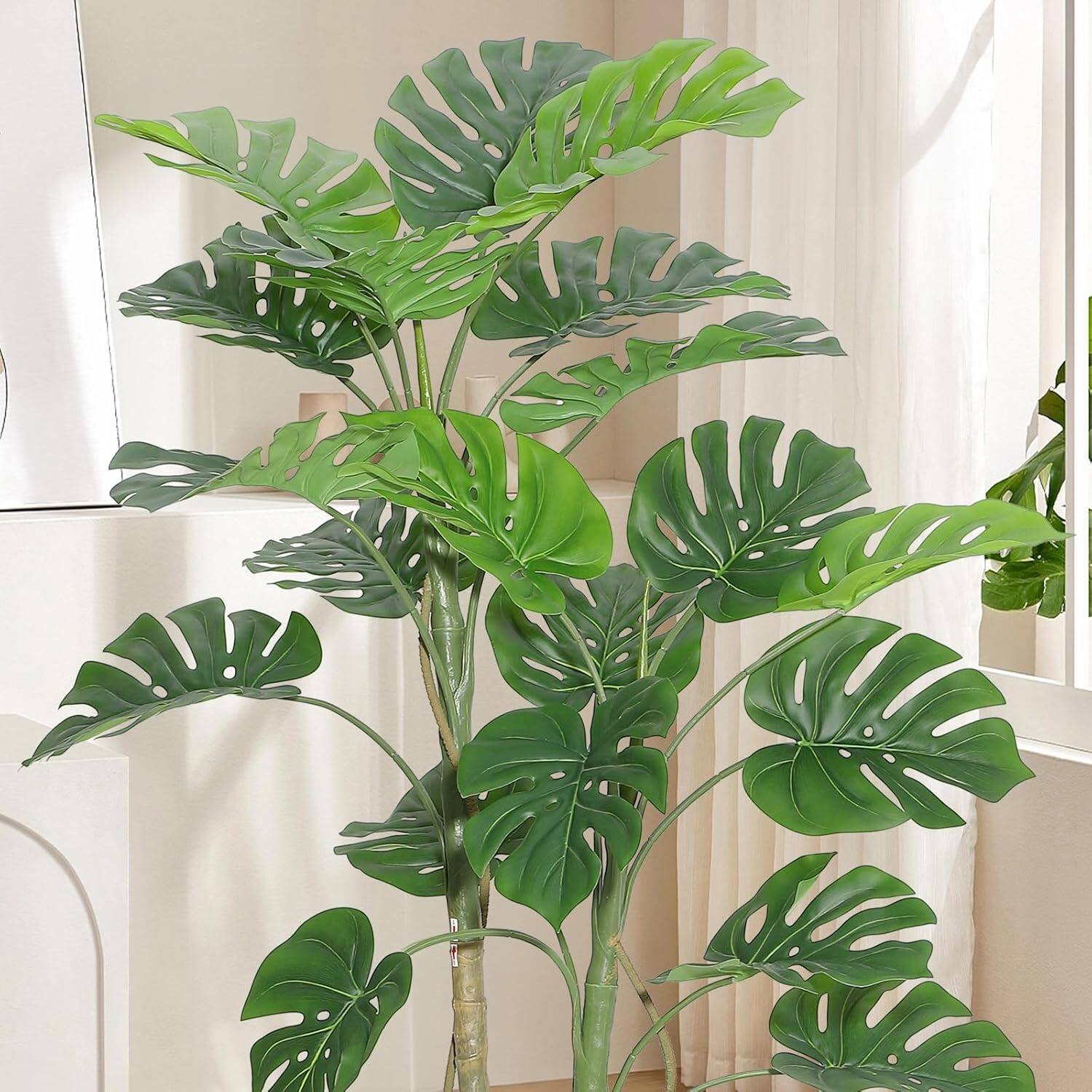 Alt View 2. Homhougo - Faux Monstera Plant - 5FT Fake Monstera for Home Decor Indoor, Tall Fake Plant, Fake Floor Plant for Living Room - Green.