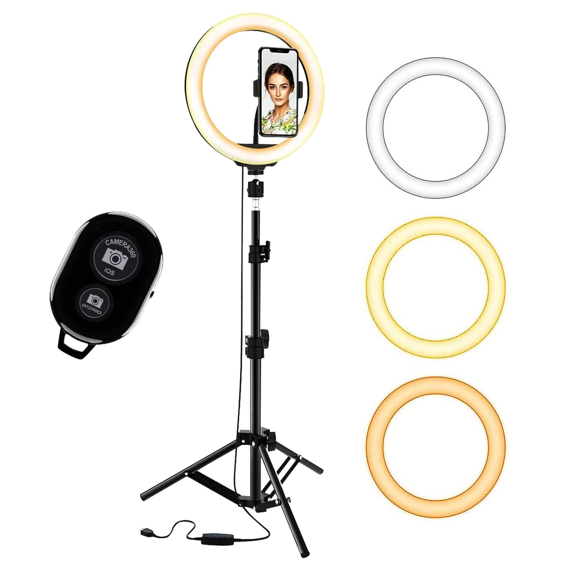5 CORE - 12" Selfie LED Circle Light with 67" Adjustable Tripod Stand & Phone Holder - Black