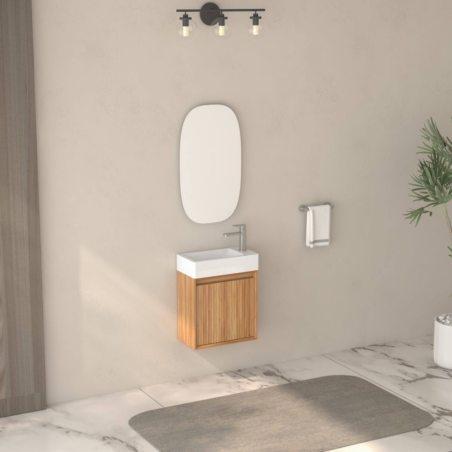Alt View 3. Boyel Living - 16 in Wall-Mounted Bathroom Vanity with White SMC Resin Basin Acacia Solid Wood Look Soft-Close Door Space-Saving Design - Acacia.