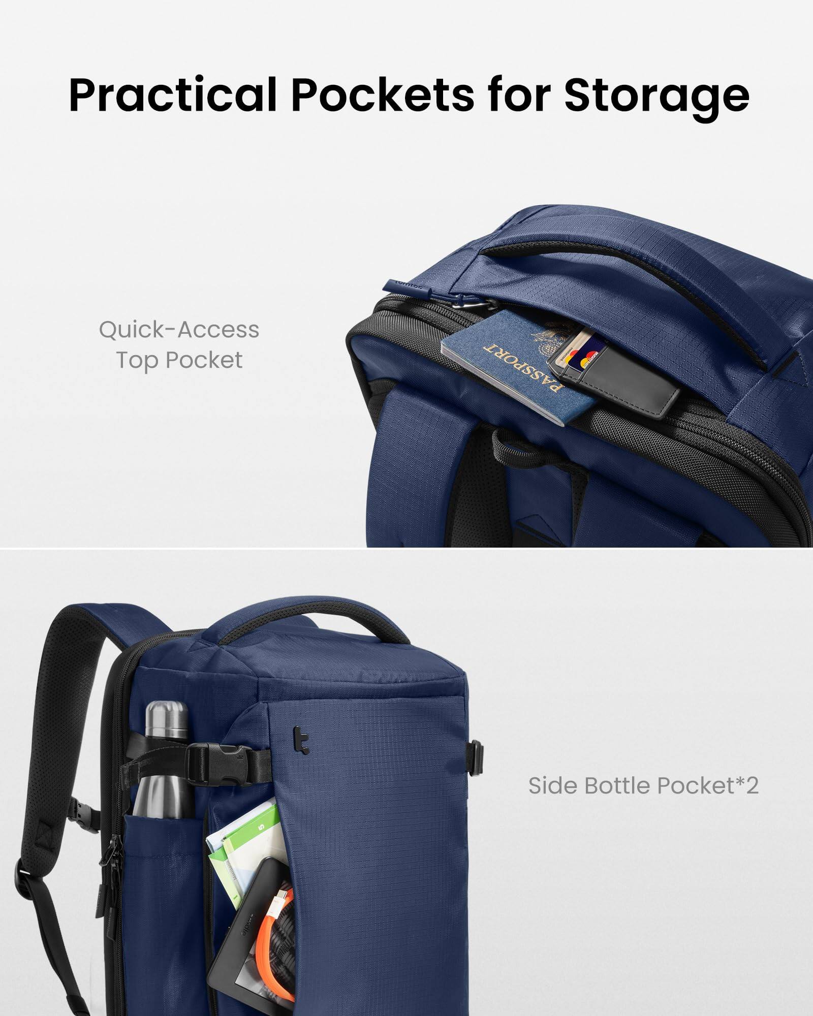 Practical Pockets for Storage

Quick-Access Top Pocket

PASSPORT

Side Bottle Pocket*2