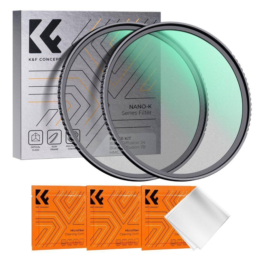 K&F CONCEPT NANO-K Series Filter  
OPTICAL GLASS SLIM FRAME MULTICOATING  
PR KIT  
Bl ffusion 1/4 Blac ffusion 1/8 HMC  

Microfiber Cleaning Cloth  
Microfiber Cleaning Cloth
