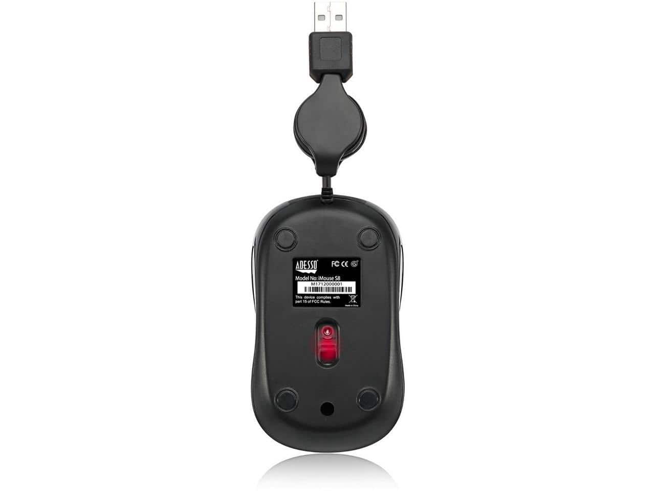 Adesso - iMouse S8R - USB Retractable Mini Mouse - Wired - Illuminated