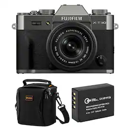 Bundle - Fujifilm - X-T30 III Mirrorless Camera with XC 13-33mm Lens, Charcoal Silver, with Extra Battery and Slinger Shoulder Bag