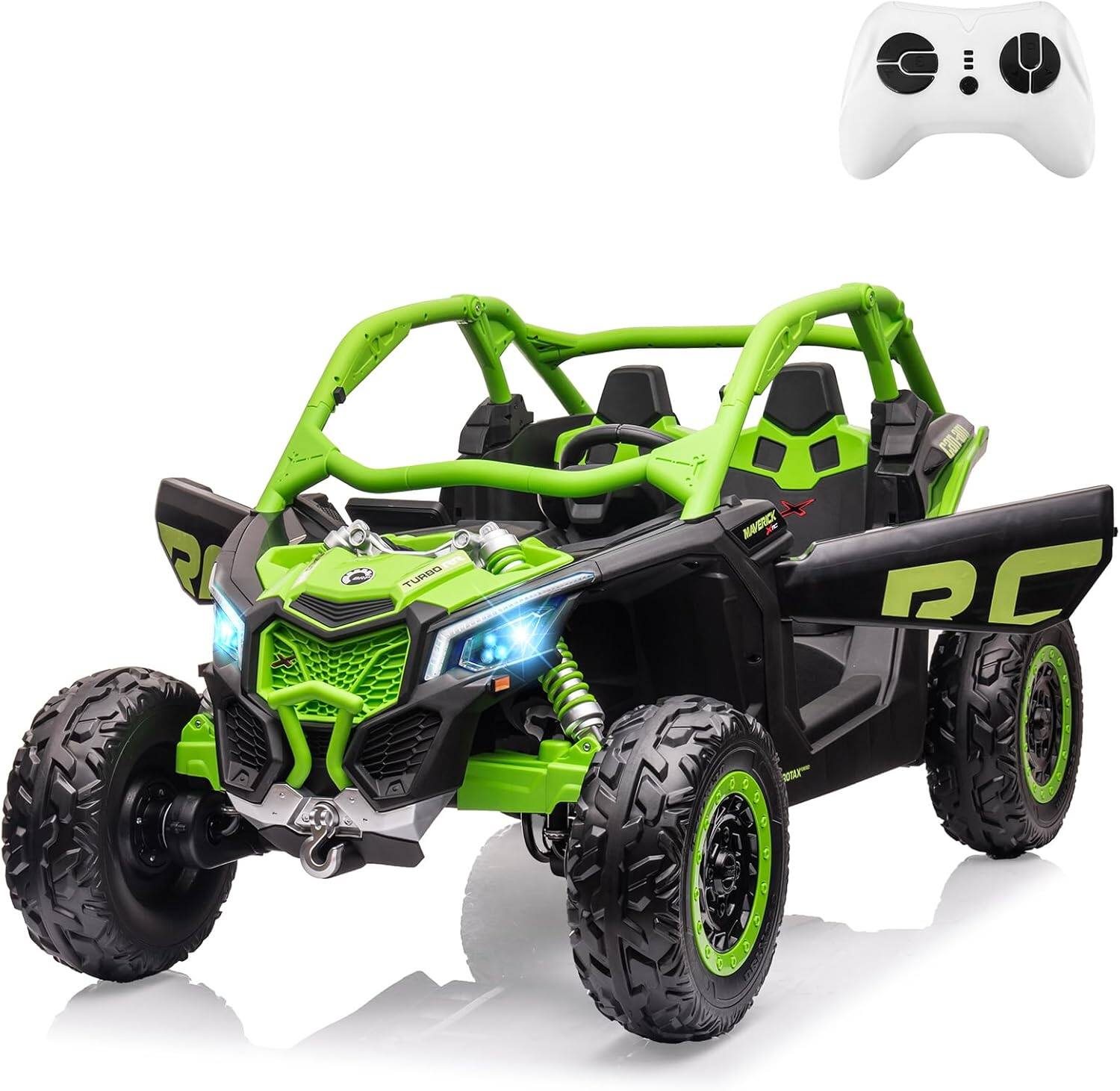 Qeetex - 2 Seats Ride On UTV, Electric Off-Road Toys with 2*24V Batteries 4*200W Motors, Licensed by CAN-AM UTV,Max Load 130 LBS - Green