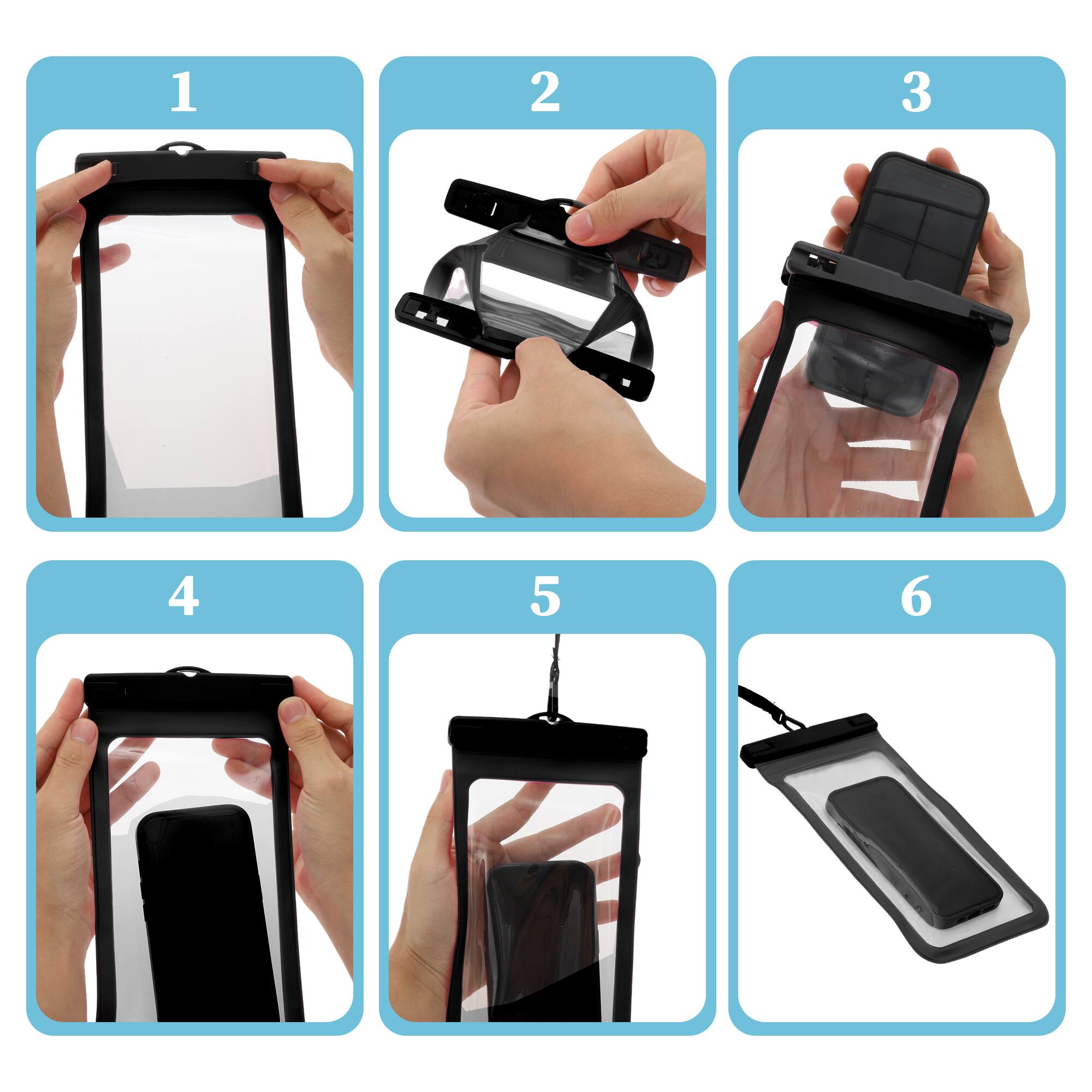 Alt View 4. Unique Bargains - 2pcs Mobile Waterproof Bag Universal Waterproof Case Compatible for Phone 5.51"x10.43" - Black.