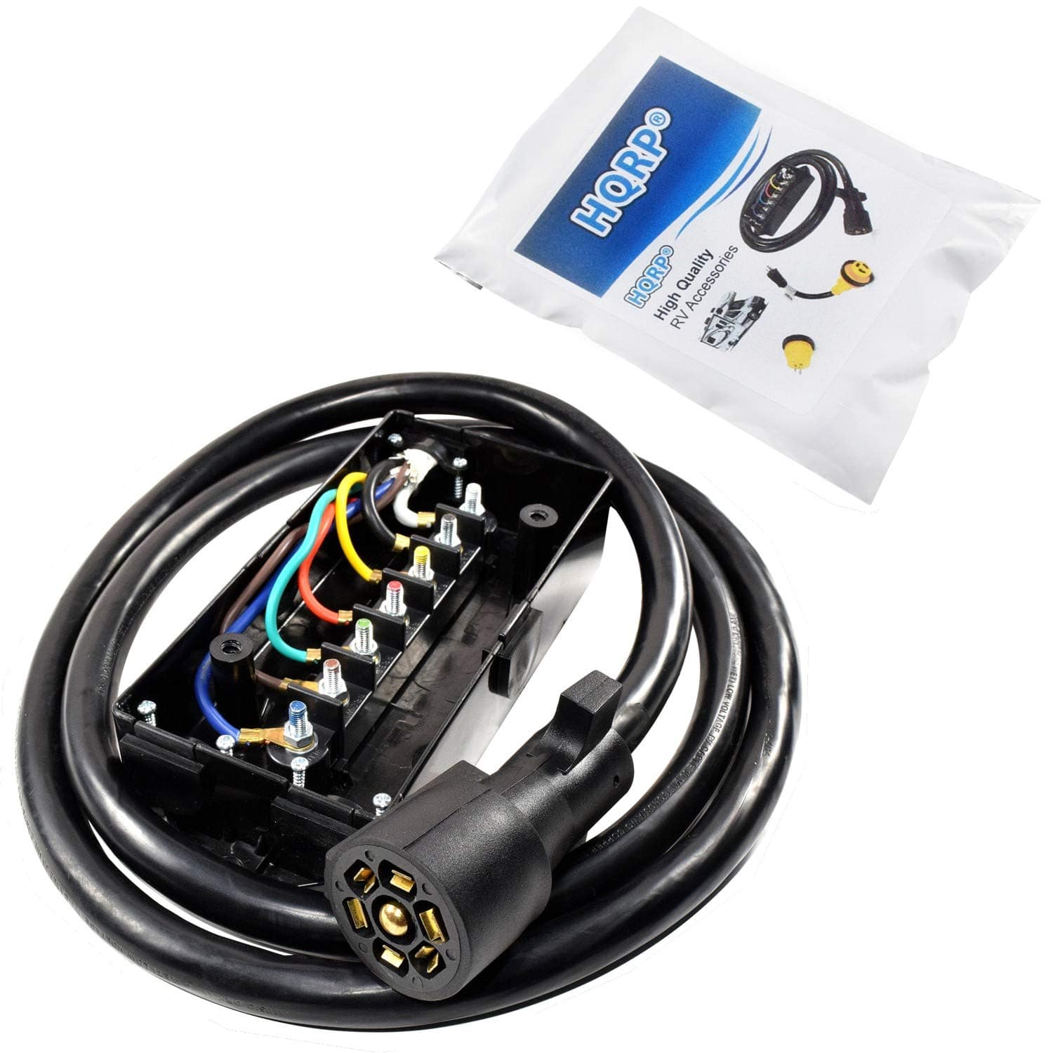 HQRP - 7-Way Trailer Plug Wiring Harness w Junction Box 4 ft Cable for RV Camper Truck - Black price history on PriceWatchPro