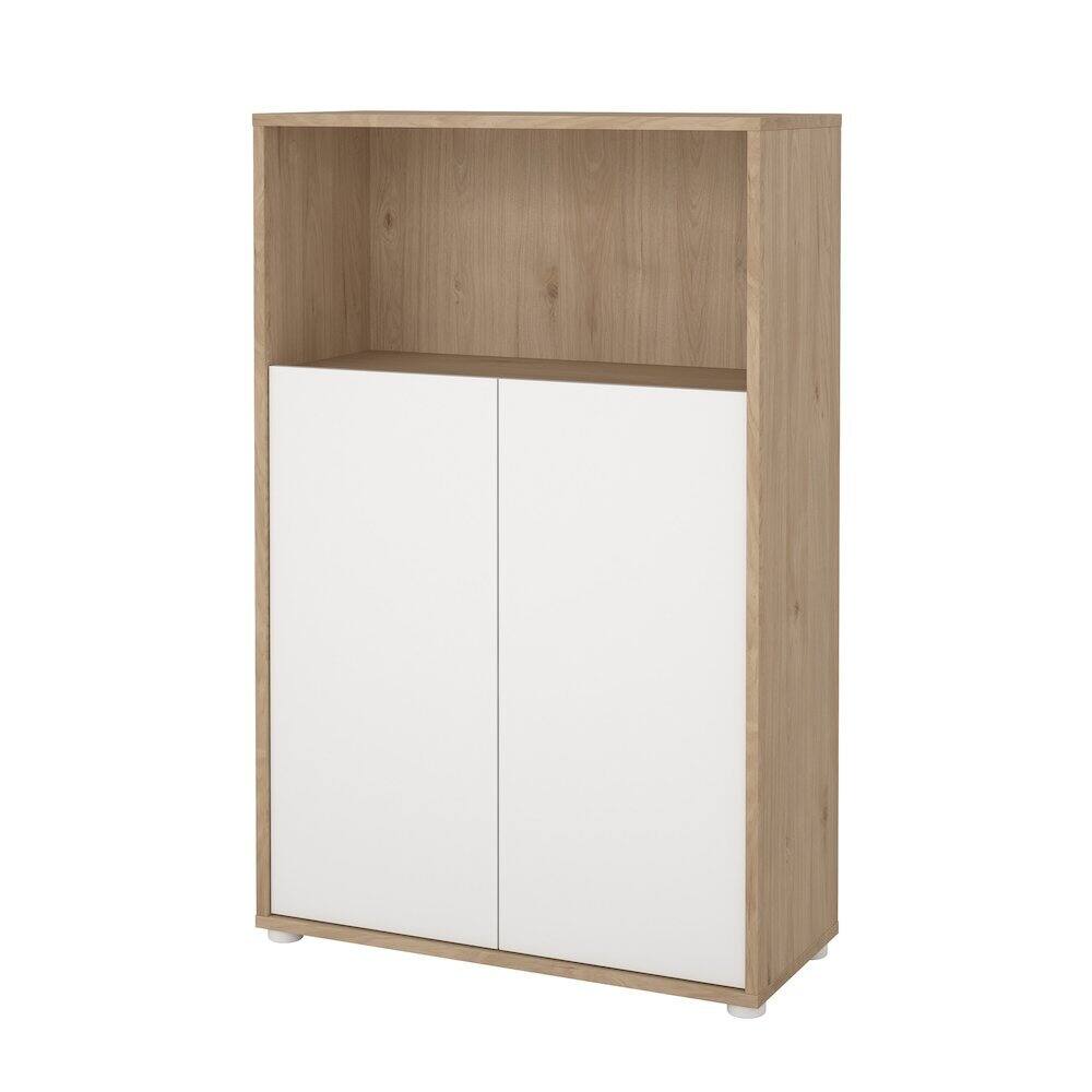 Front. FurniFact - 3-Shelf Bookcase with 2 Doors and Adjustable Storage Shelves - Brown.