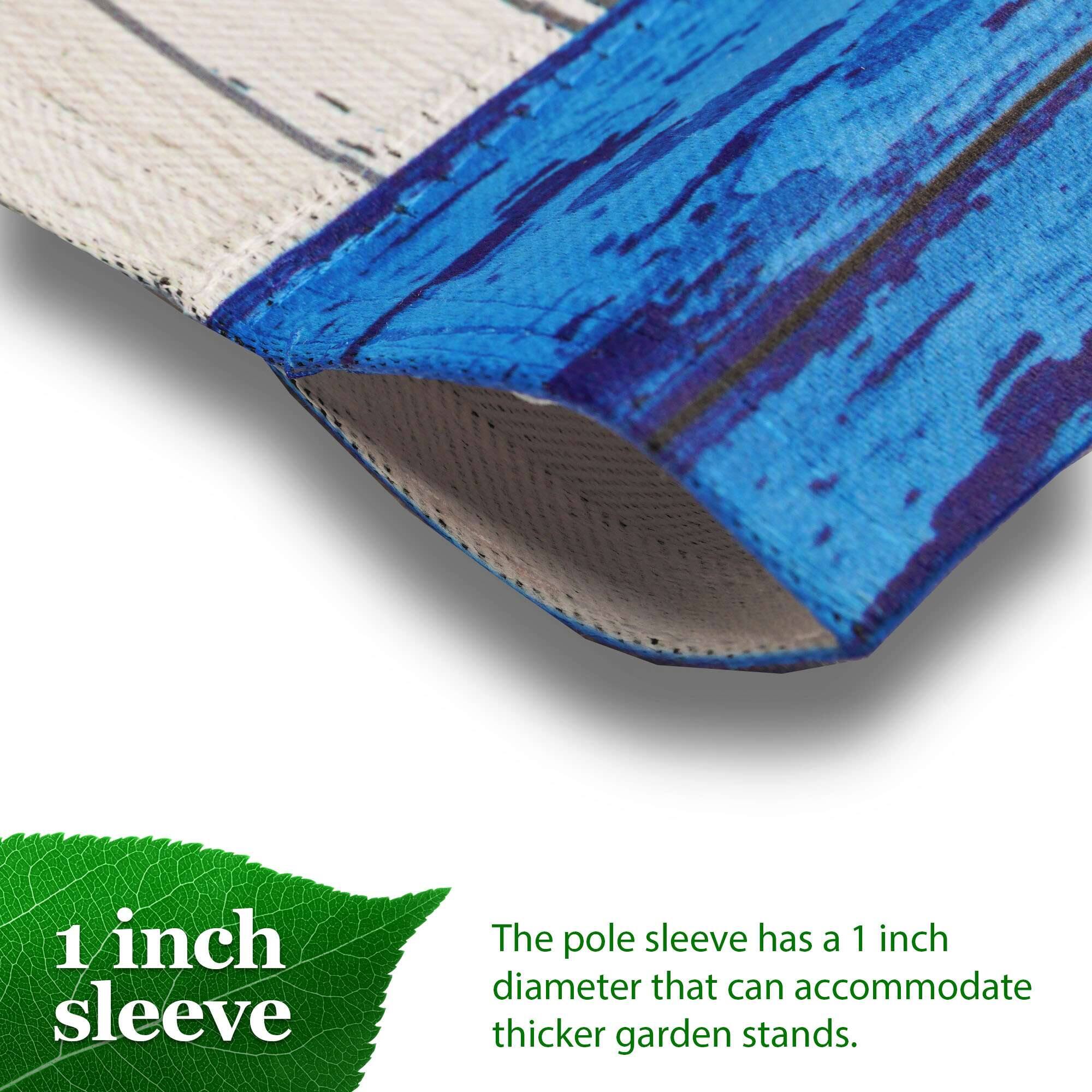 1 inch sleeve

The pole sleeve has a 1 inch diameter that can accommodate thicker garden stands.