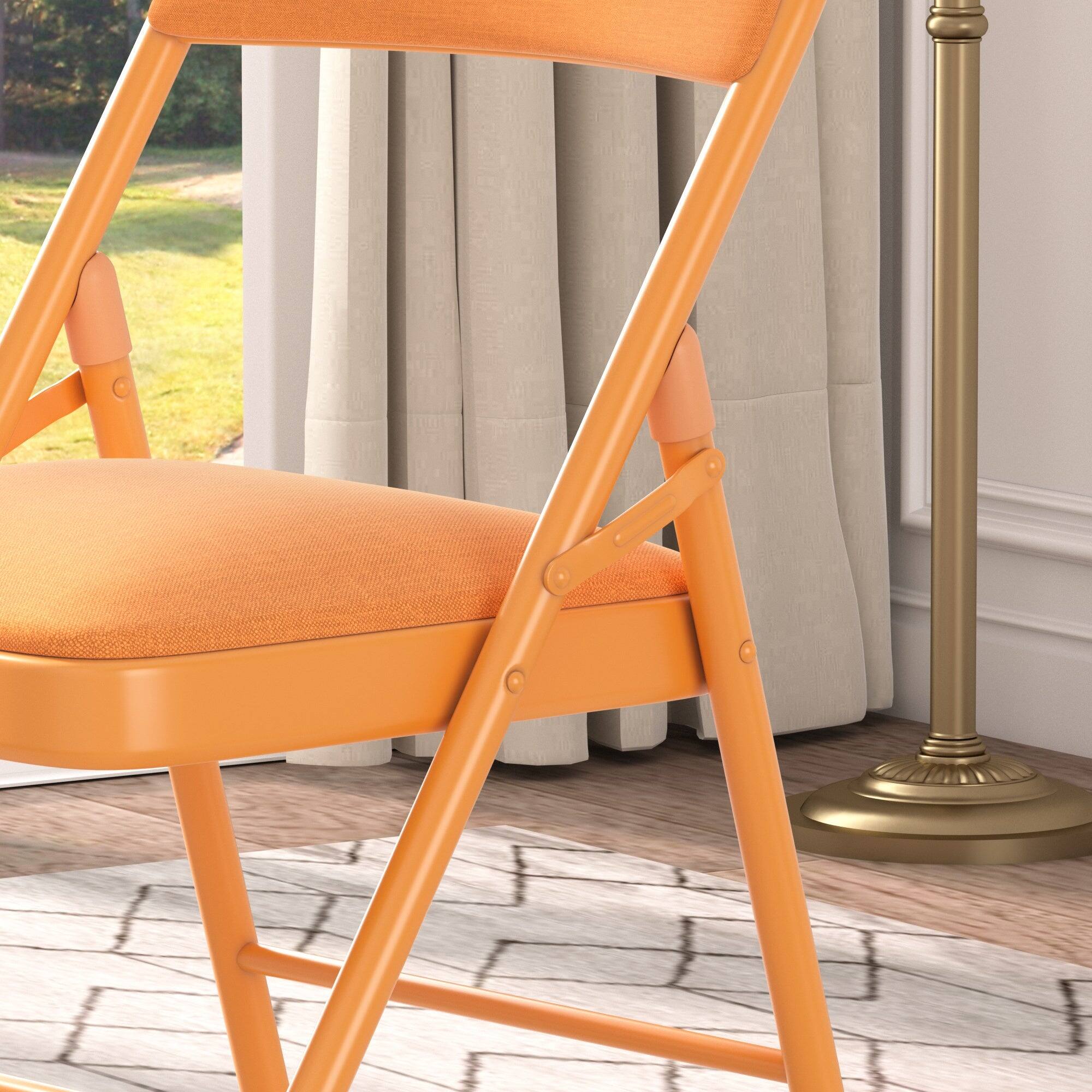 Alt View 1. Vecelo - Padded Folding Chairs 4 Pack, Steel Folding Chairs with Soft Cushion Seat for Events and Home Use - Orange.