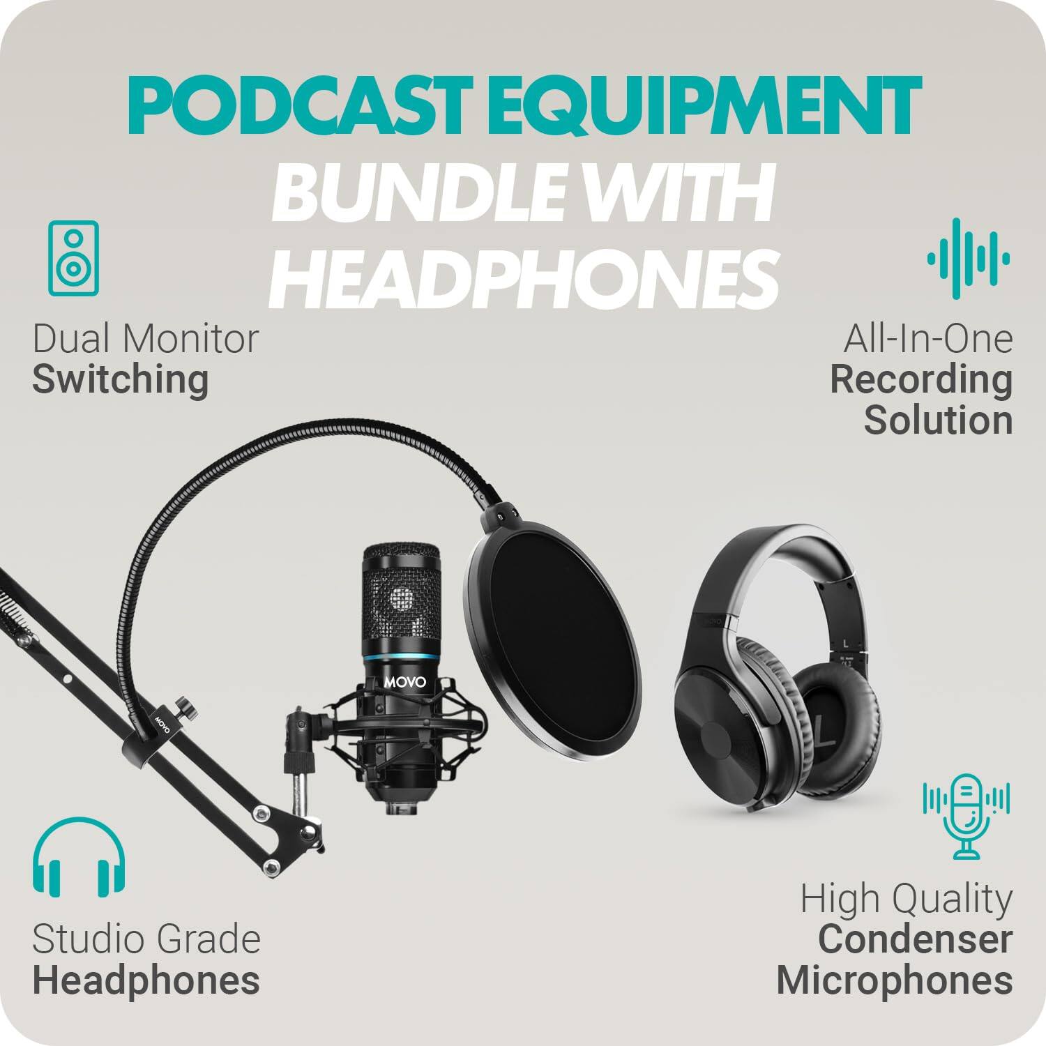 PODCAST EQUIPMENT BUNDLE WITH HEADPHONES

- Dual Monitor Switching
- All-In-One Recording Solution
- Studio Grade Headphones
- High Quality Condenser Microphones