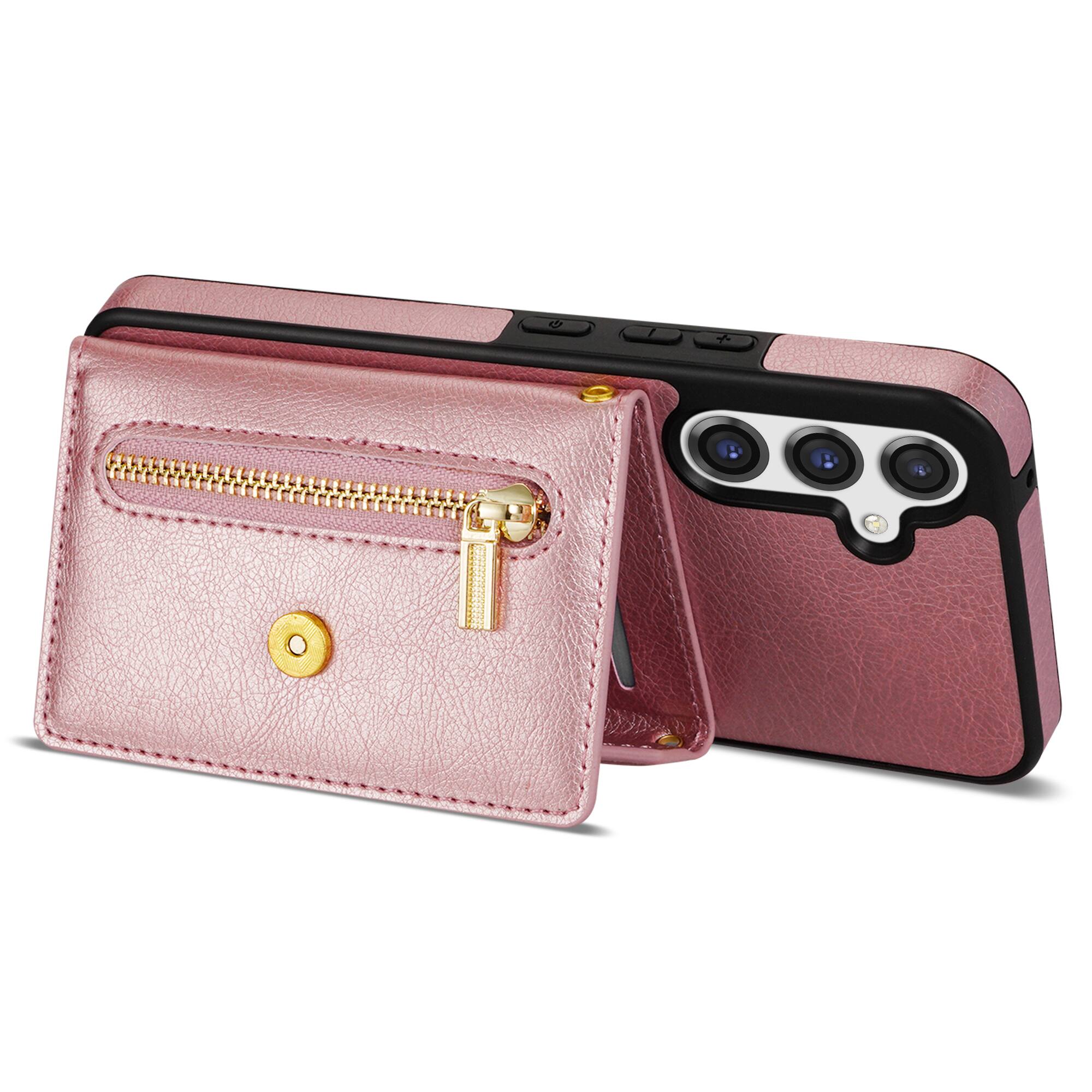 Alt View 1. Dteck - Crossbody Wallet Case for Samsung Galaxy S26, Shockproof PU Leather Stand Cover with Zipper Pocket and Card Slots - Pink.