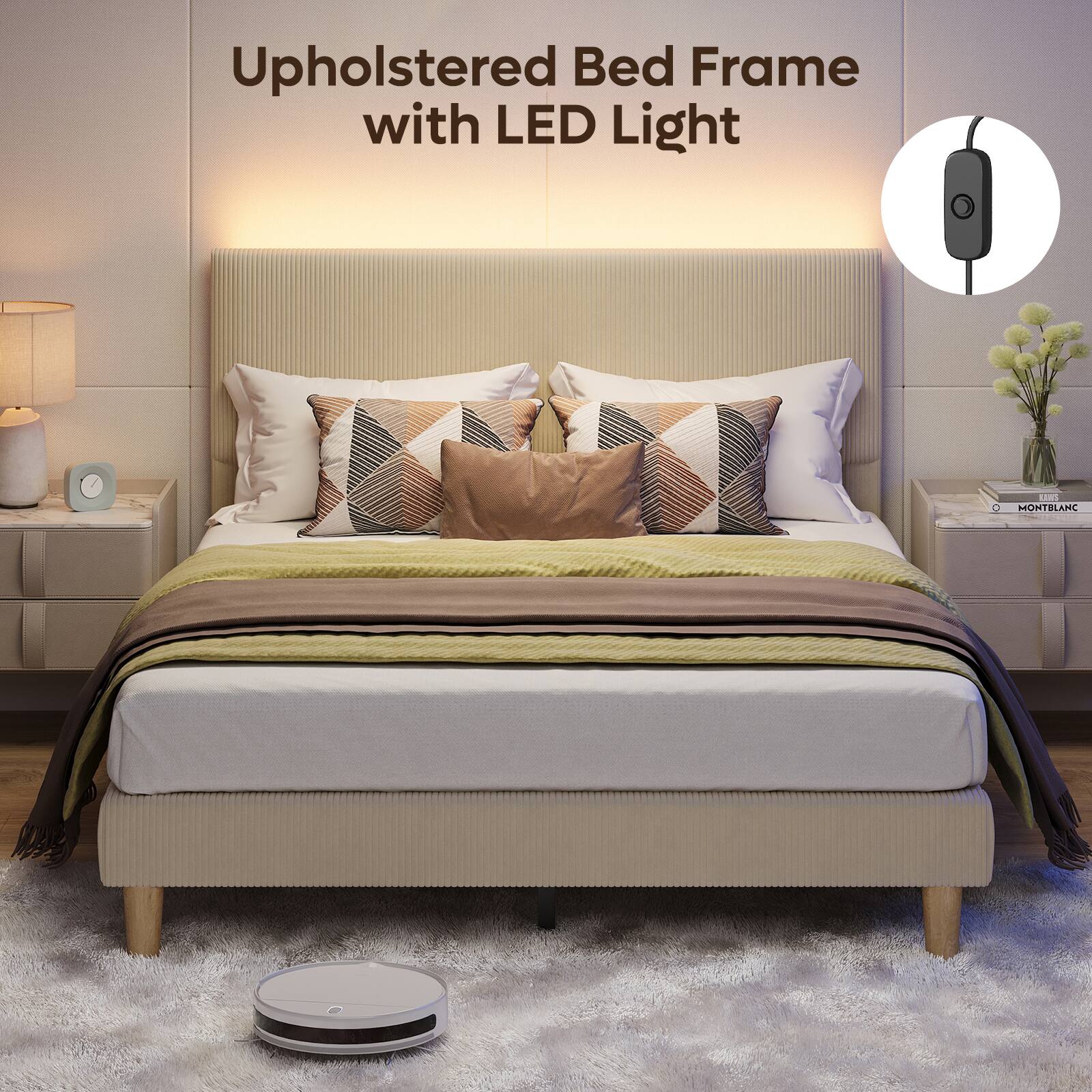 Upholstered Bed Frame with LED Light - SMITT D MONTPLANC