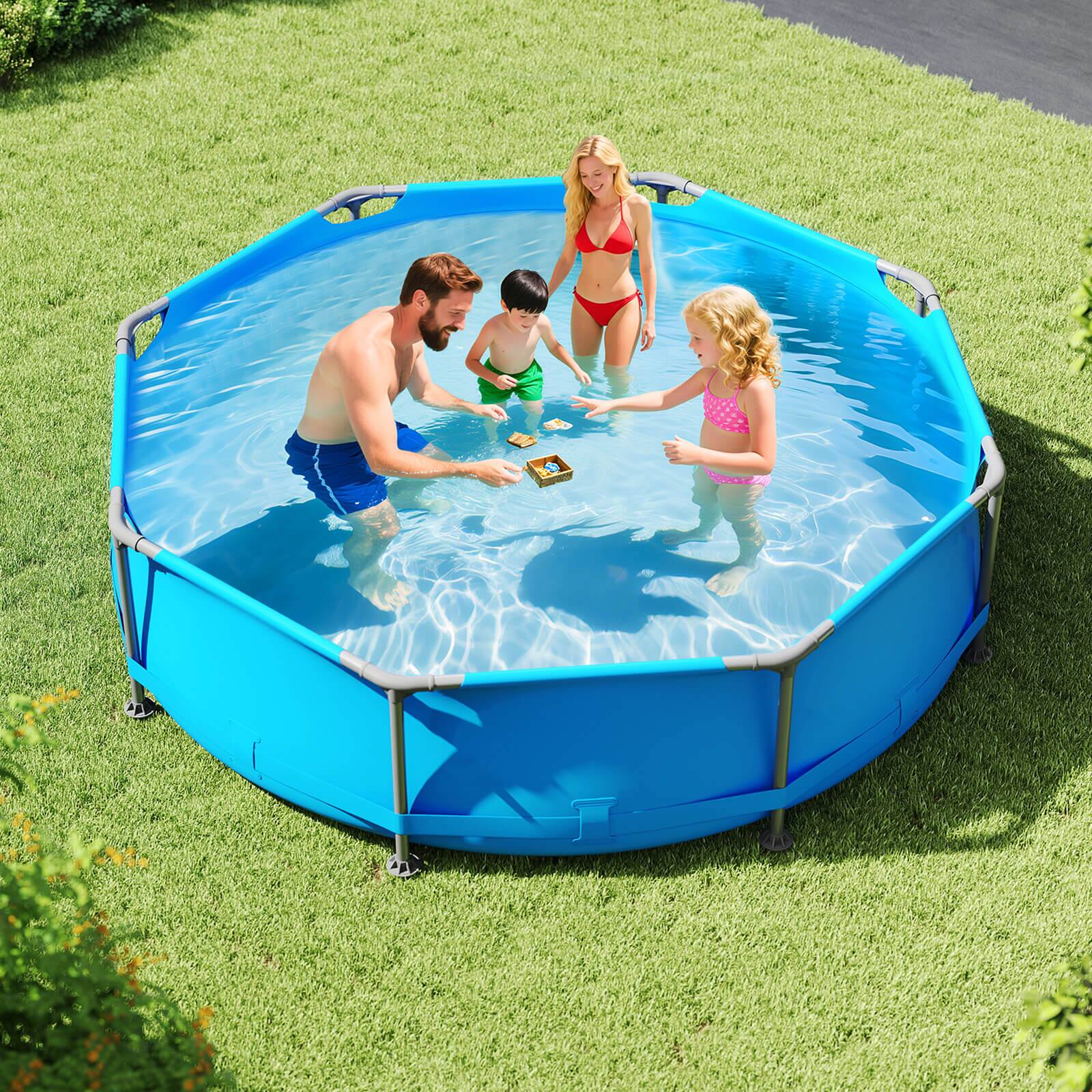 Alt View 1. Costway - Costway 1158 Gal Outdoor Family Swimming Pool with Metal Frame Multi-layer PVC Fabric - Blue.