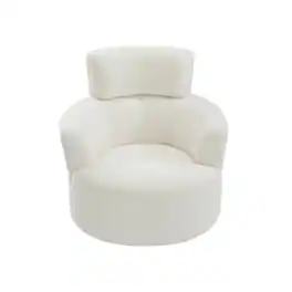 Boyel Living - 360-Degree Swivel Ergonomic Design Barrel Chair with Adjustable Headrest with Ultra-Soft Berber Fleece - Cream