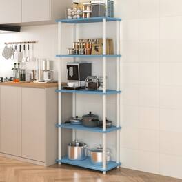HOMLUX - 5-Tier 57.4" Open Shelf Bookcase Compact Storage Bookshelf for Living Room Bedroom Office - Blue & White