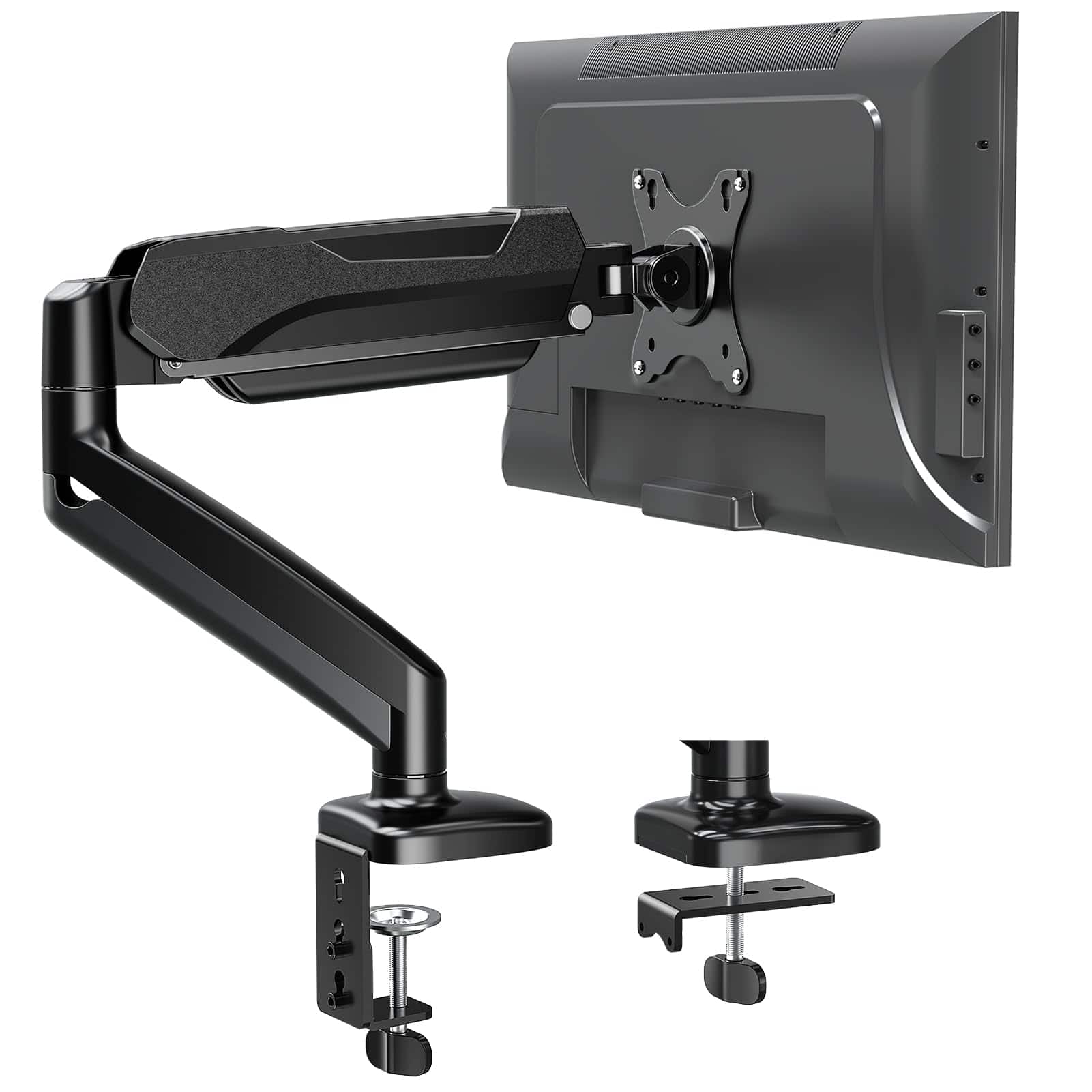 ThinkLink Electronic - Single Monitor Desk Mount Screen Adjustable Gas Spring Arm Computer Monitors Stand Clamp grommet Mounting - Black