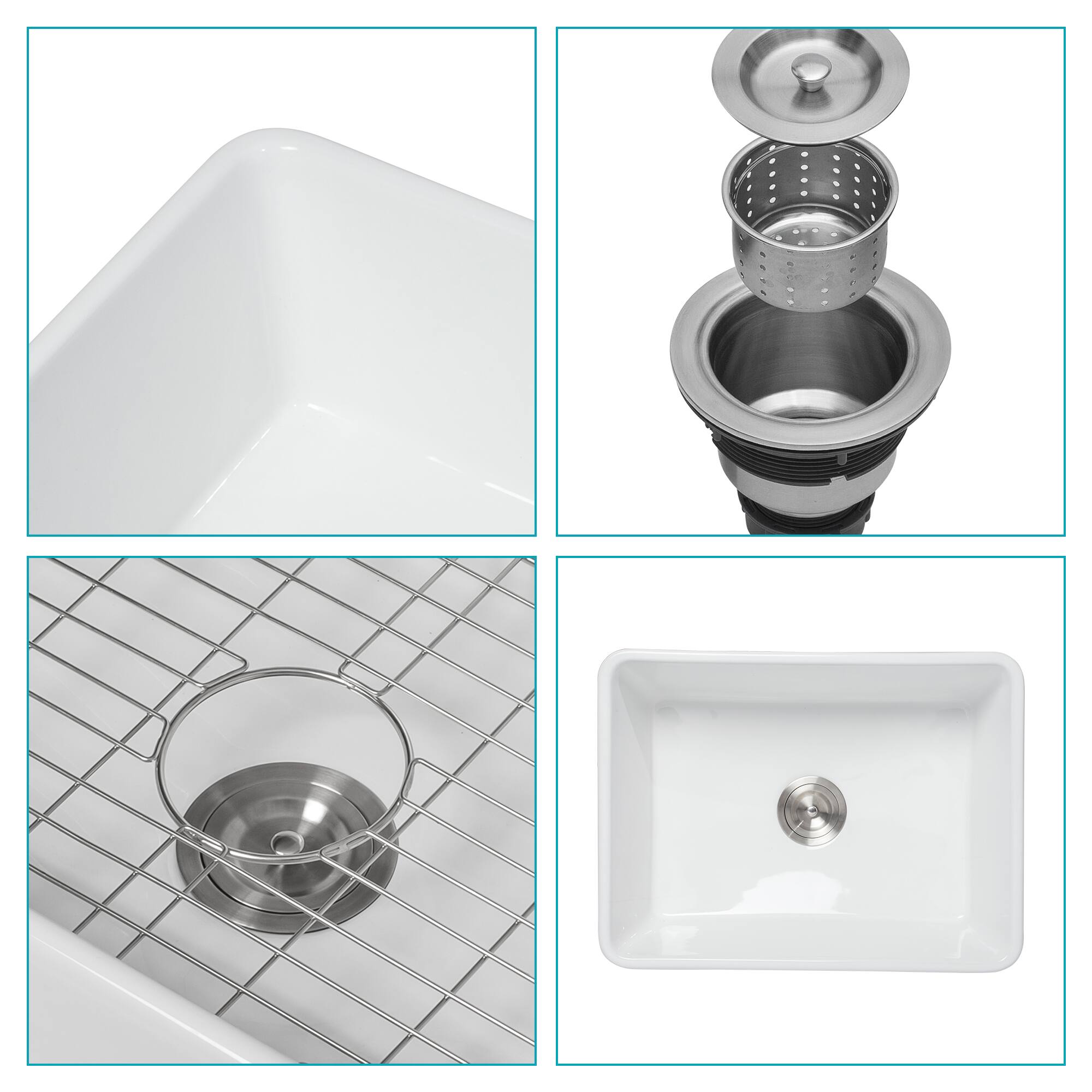 Alt View 4. Siljoy - Small Farmhouse Sink - 24 x 18 x 10" Kitchen Sink White Apron-Front Ceramic Single Bowl Reversible Laundry Room Sink - White.