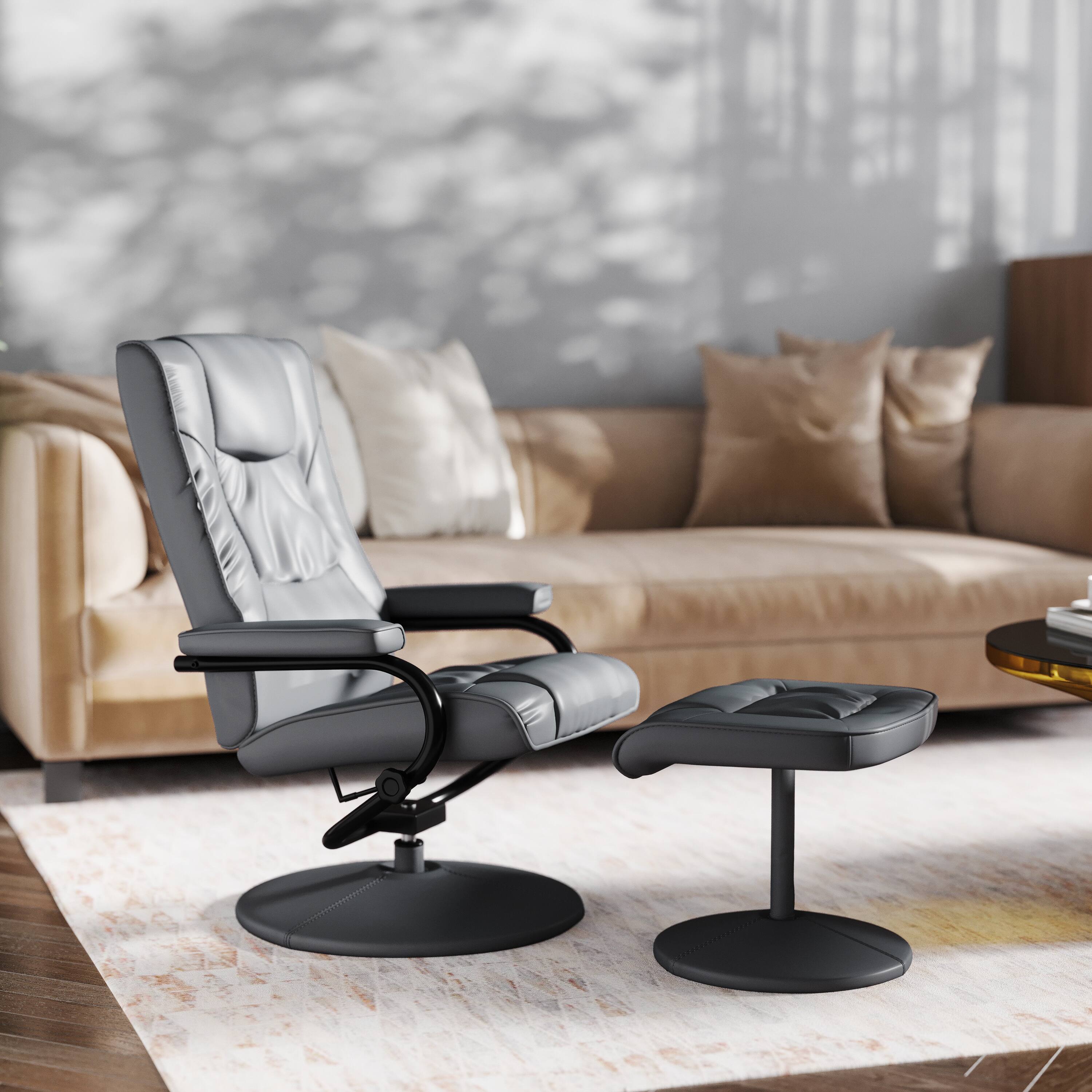Alt View 3. Emma + Oliver - Contemporary Multi-Position Recliner & Ottoman w/ Wrapped Base - Gray.