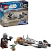 A LEGO Star Wars set, specifically LEGO 75436 "The Mandalorian & Grogu's Speeder Bike," is designed for ages 6 and up. It includes 58 pieces and is a building toy. The set features The Mandalorian and Grogu minifigures.