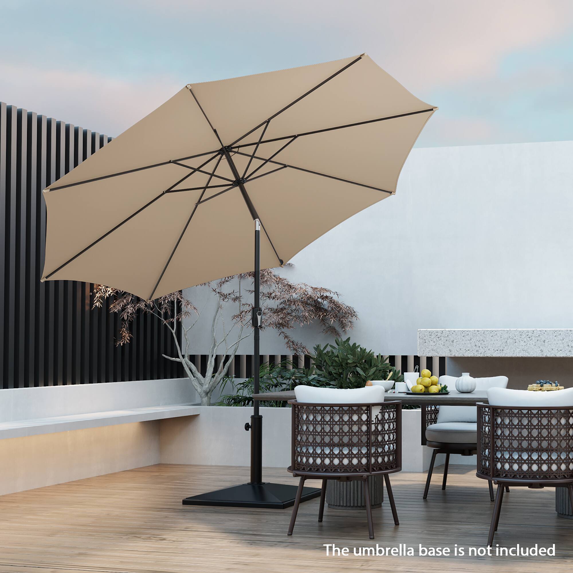 The umbrella base is not included.