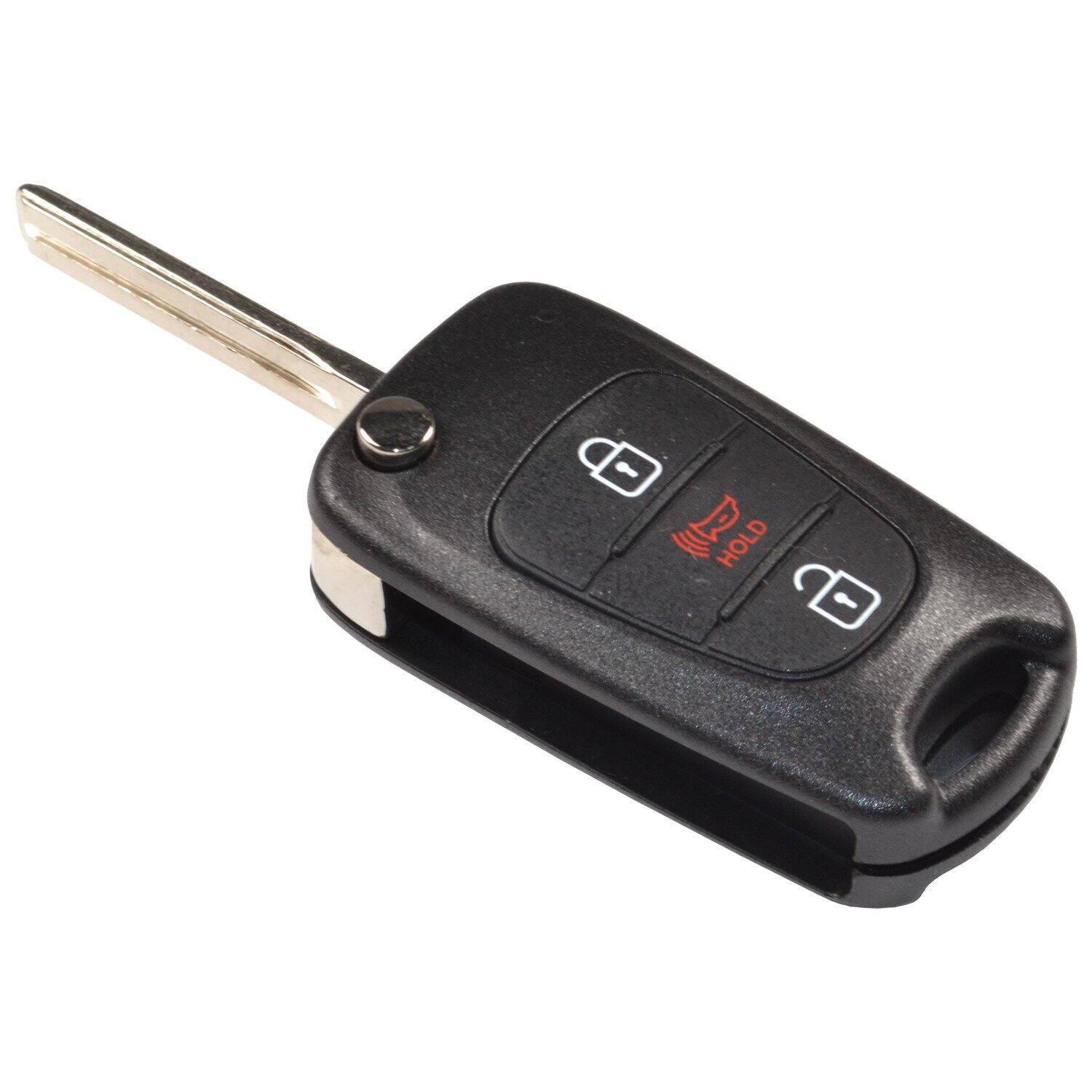 Angle. HQRP - Flip Folding Key Fob Shell Case 3-Button Remote Cover for Kia Soul 2010-2013 2-Pack - Black.