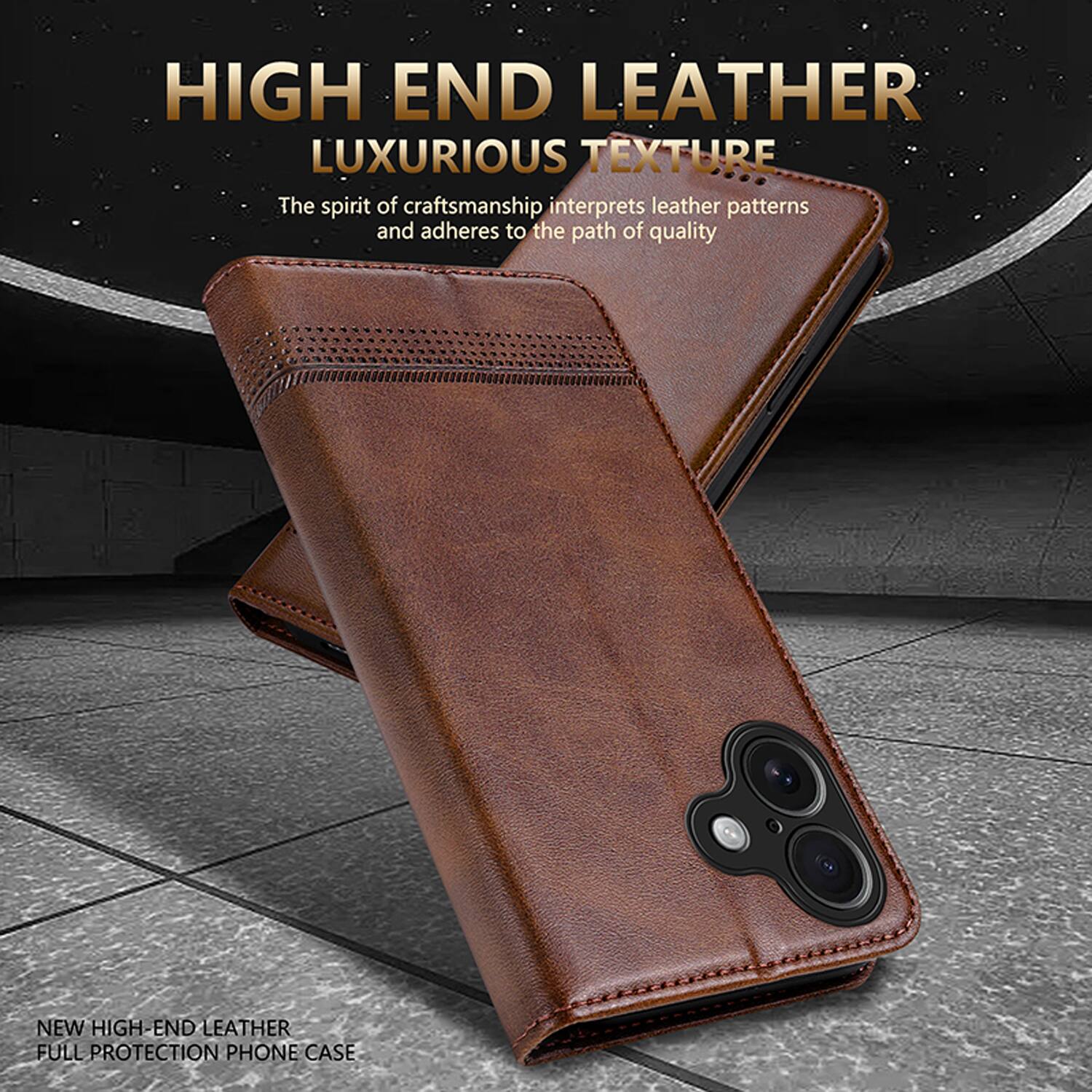 HIGH END LEATHER  
LUXURIOUS TEXTURE  
The spirit of craftsmanship interprets leather patterns and adheres to the path of quality  

NEW HIGH-END LEATHER FULL PROTECTION PHONE CASE