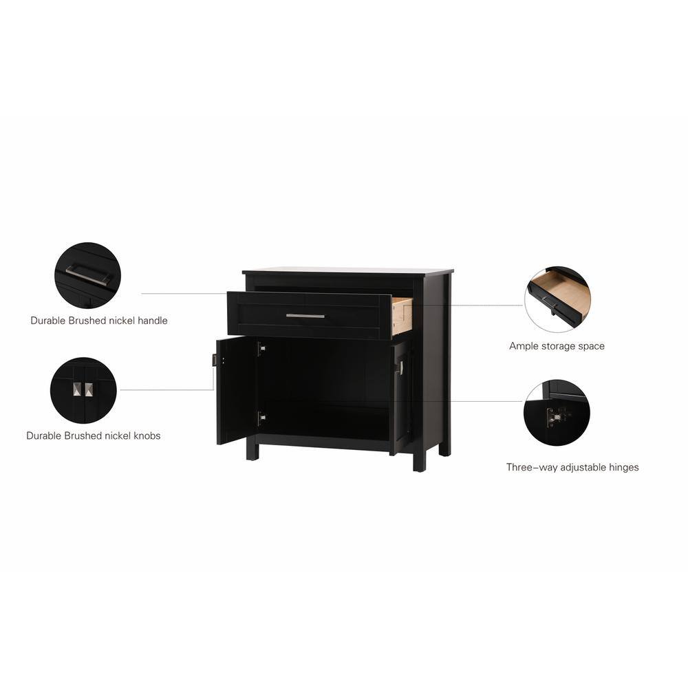 Durable Brushed nickel handle  
Ample storage space  
Durable Brushed nickel knobs  
Three-way adjustable hinges