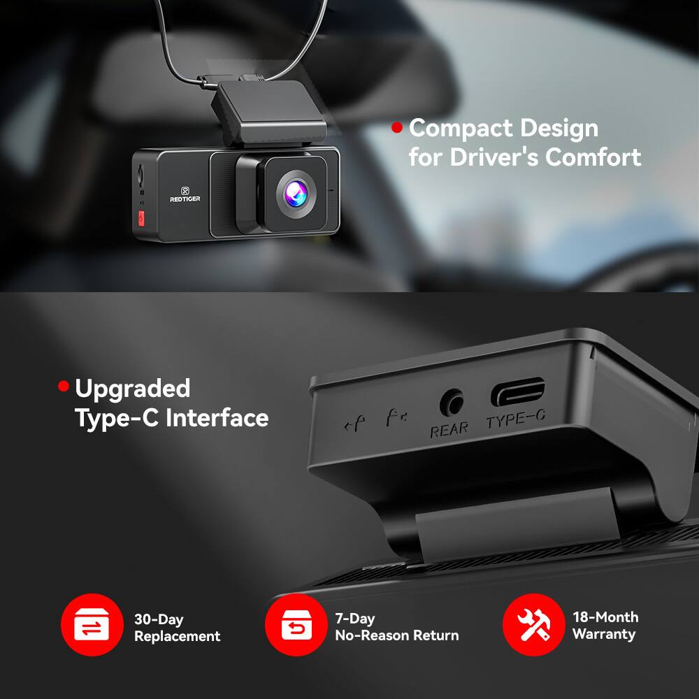 Compact Design for Driver's Comfort

Upgraded Type-C Interface

REAR TYPE-C

30-Day Replacement

7-Day No-Reason Return

18-Month Warranty