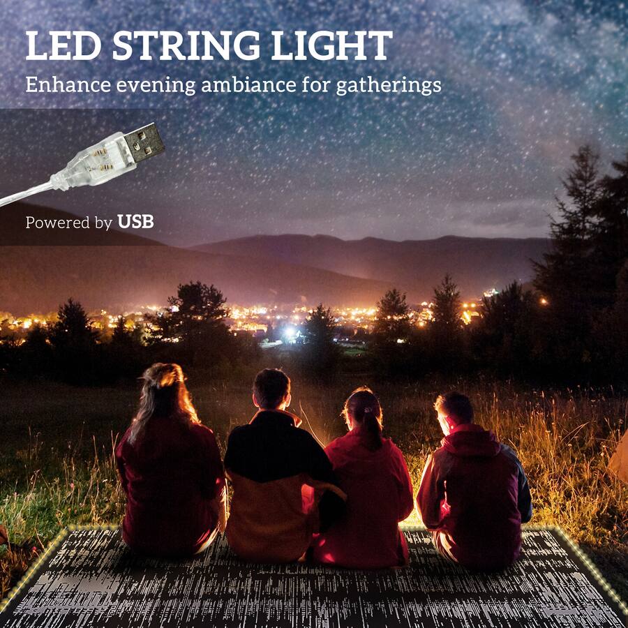 Grey Rug String Outsunny Outdoor Rug Carpet with LED Lights, Carry Bag & Ground Stakes ...