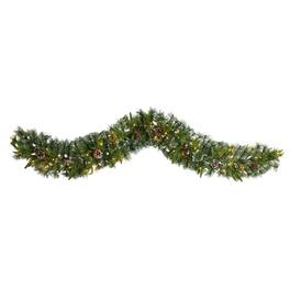 BreeBe - 6’ Snow Tipped Xmas Garland w/35 Clear LEDs and Pine Cones - Multi