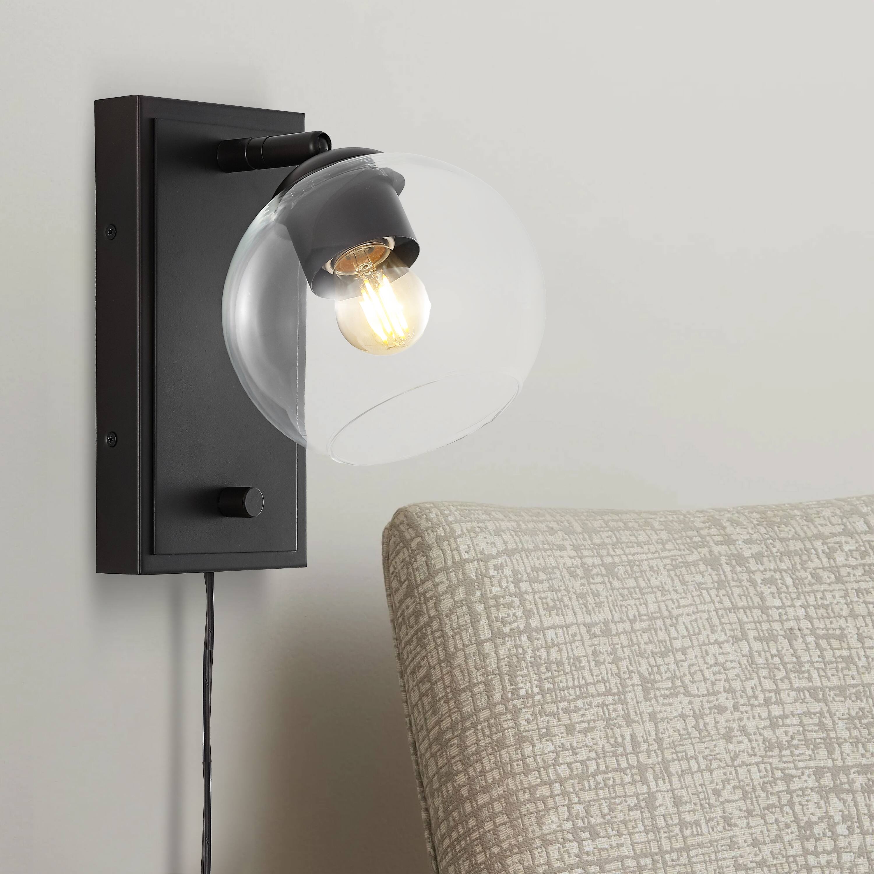 Alt View 9. Jonathan Y - Hugo 6" Plug-In or Hardwired Adjustable Iron LED Wall Sconce with Rotary Dimmer, Oil Rubbed Bronze with Clear Globe - Oil Rubbed Bronze.