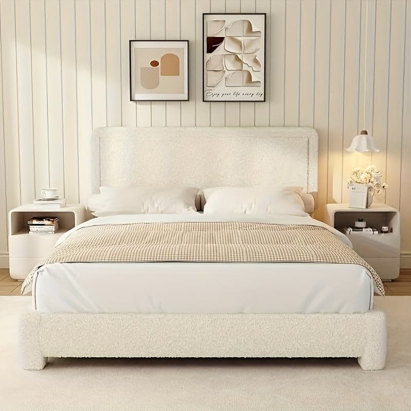 Vipbear - modern simple style bed frame, full size round bed frame, room adjustable headboard, easy to assemble - Beige