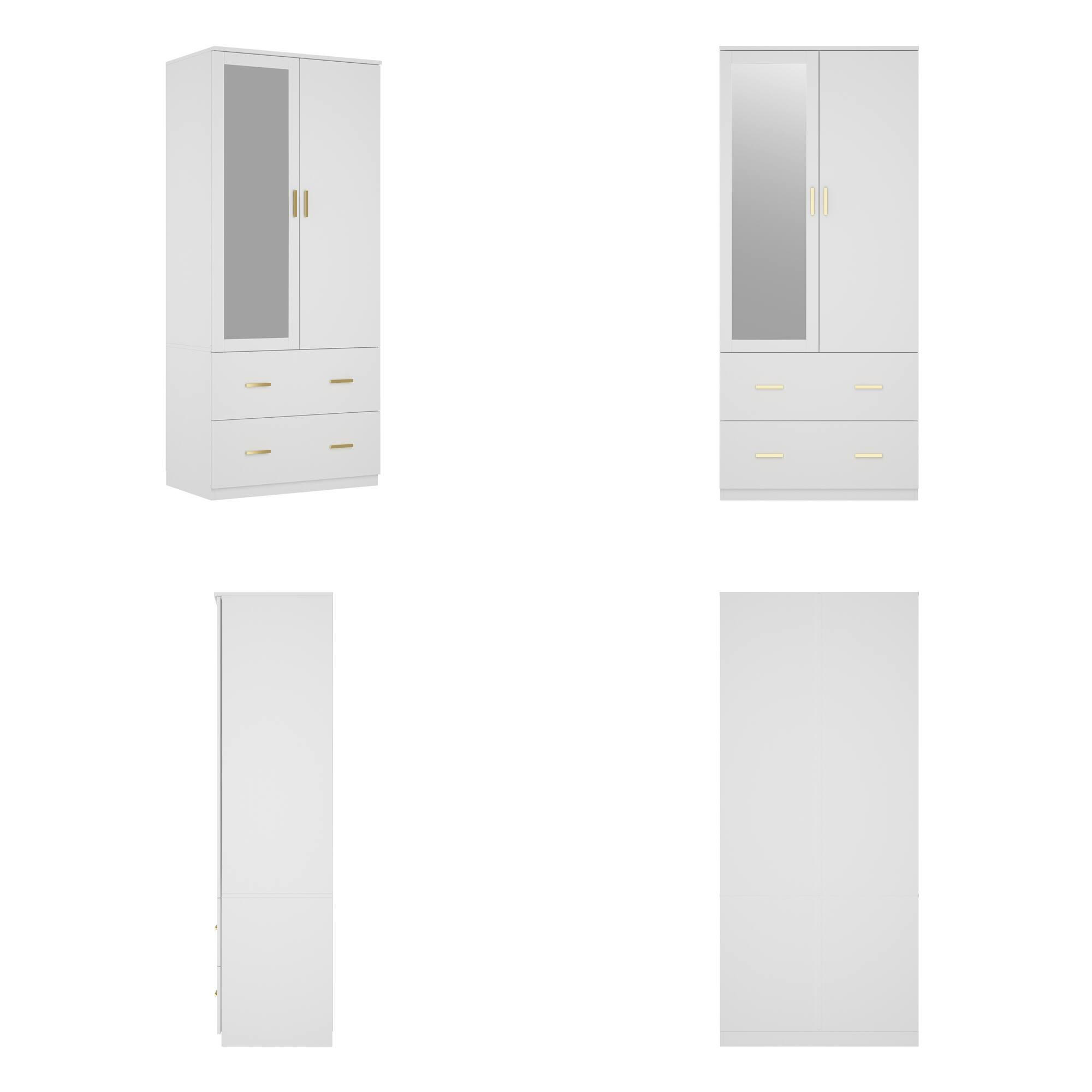 Alt View 7. FUFU & GAGA - Luxury Single Wardrobe with Mirror for Bedroom, Compact Closet with Hanging Rod, Drawer & Shelves, Small Space Storage - White.