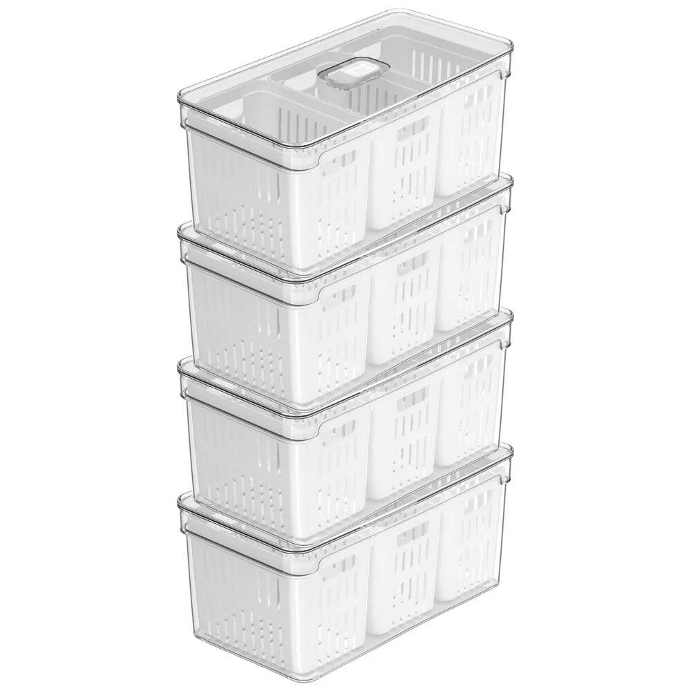 Alt View 6. OU - OU Fridge Organizer Bins with Drain Basket & Vented Lid, BPA Free Produce Kitchen Storage Container - Clear.