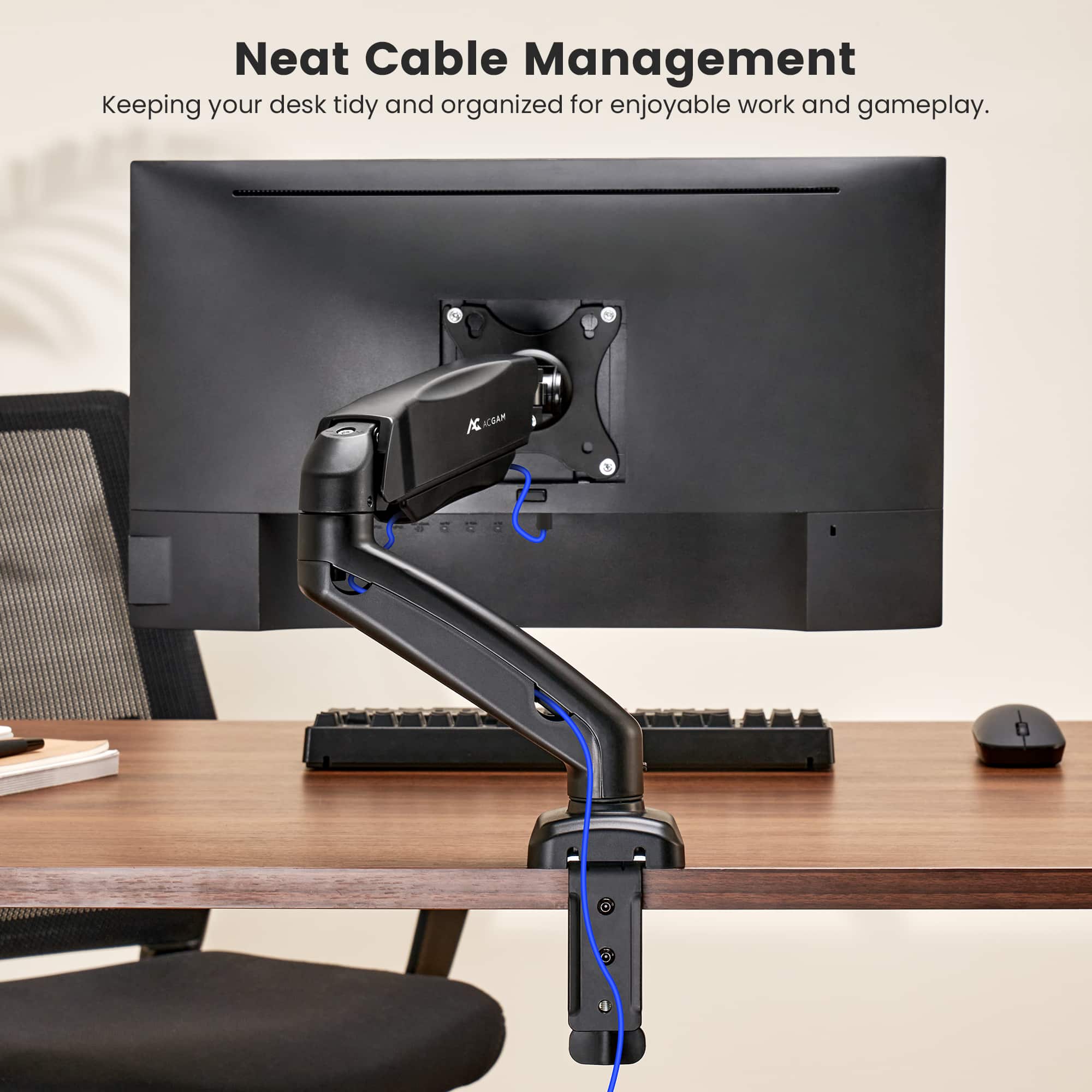 Neat Cable Management: Keeping your desk tidy and organized for enjoyable work and gameplay.