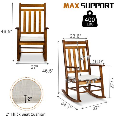 MAX SUPPORT 400 LBS  
46.5"  
23.6"  
27"  
46.5"  
2" Thick Seat Cushion  
27.6"  
16.9"  
19.7"  
7"  
20.5"  
34.1"  
27"  
17.5"