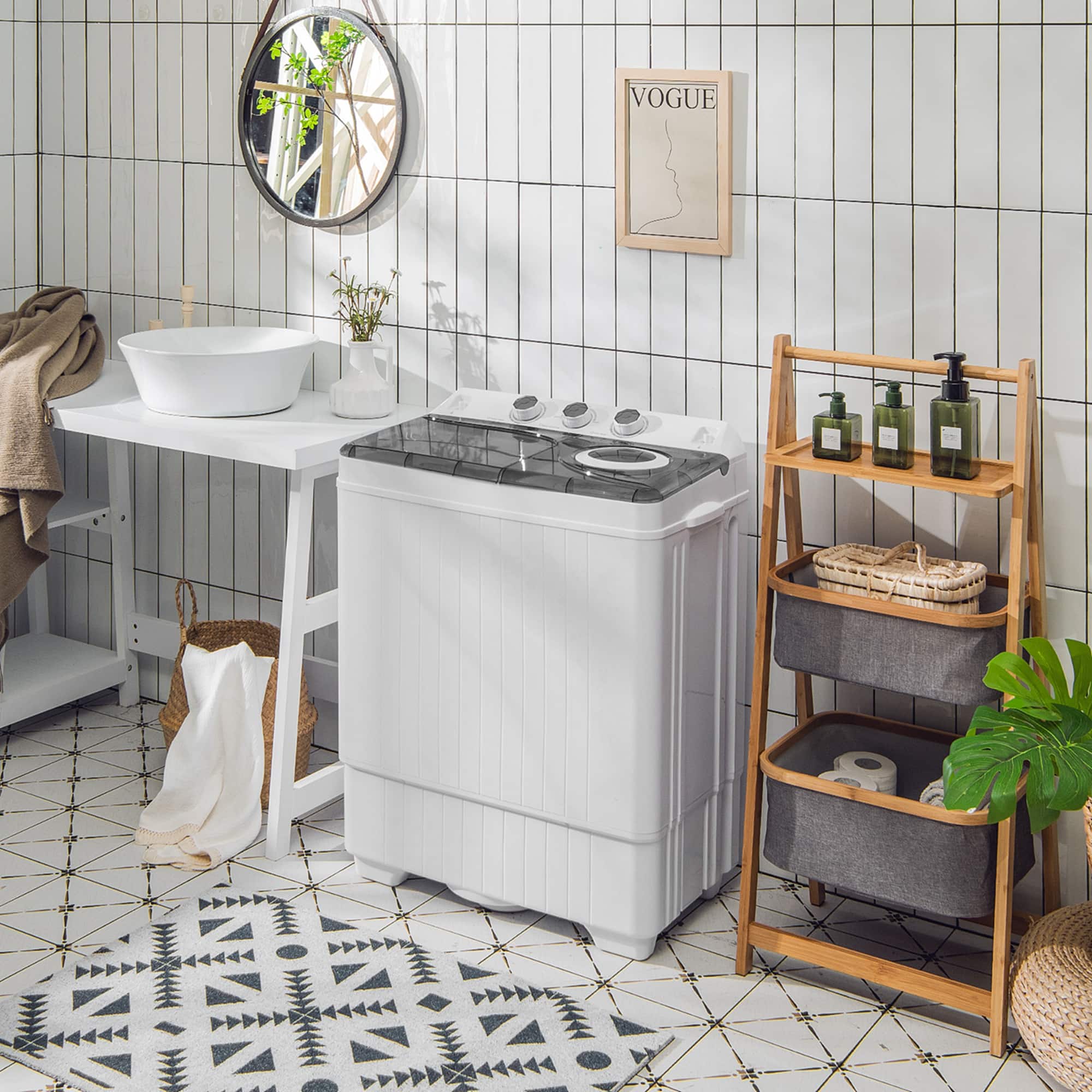 Angle. Costway - 26 lb. Portable Semi-Automatic Twin Tub Washing Machine with Drain Pump - Gray and White.