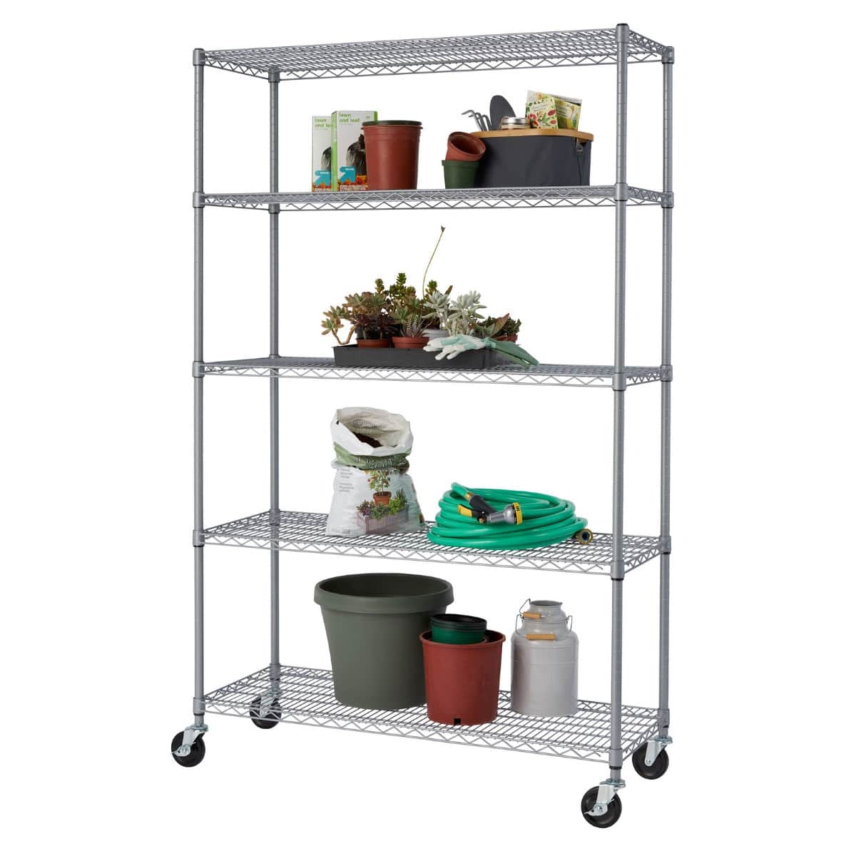 TRINITY - 5-Tier | 48x18x72 | Outdoor Commercial Wire Shelving | Nsf | w/ Wheels - Gray