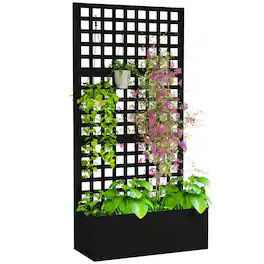 PULUZ - Galvanized Raised Garden Bed Planter Box with Trellis for Climbing Plants, Vegetable, Vines - Black