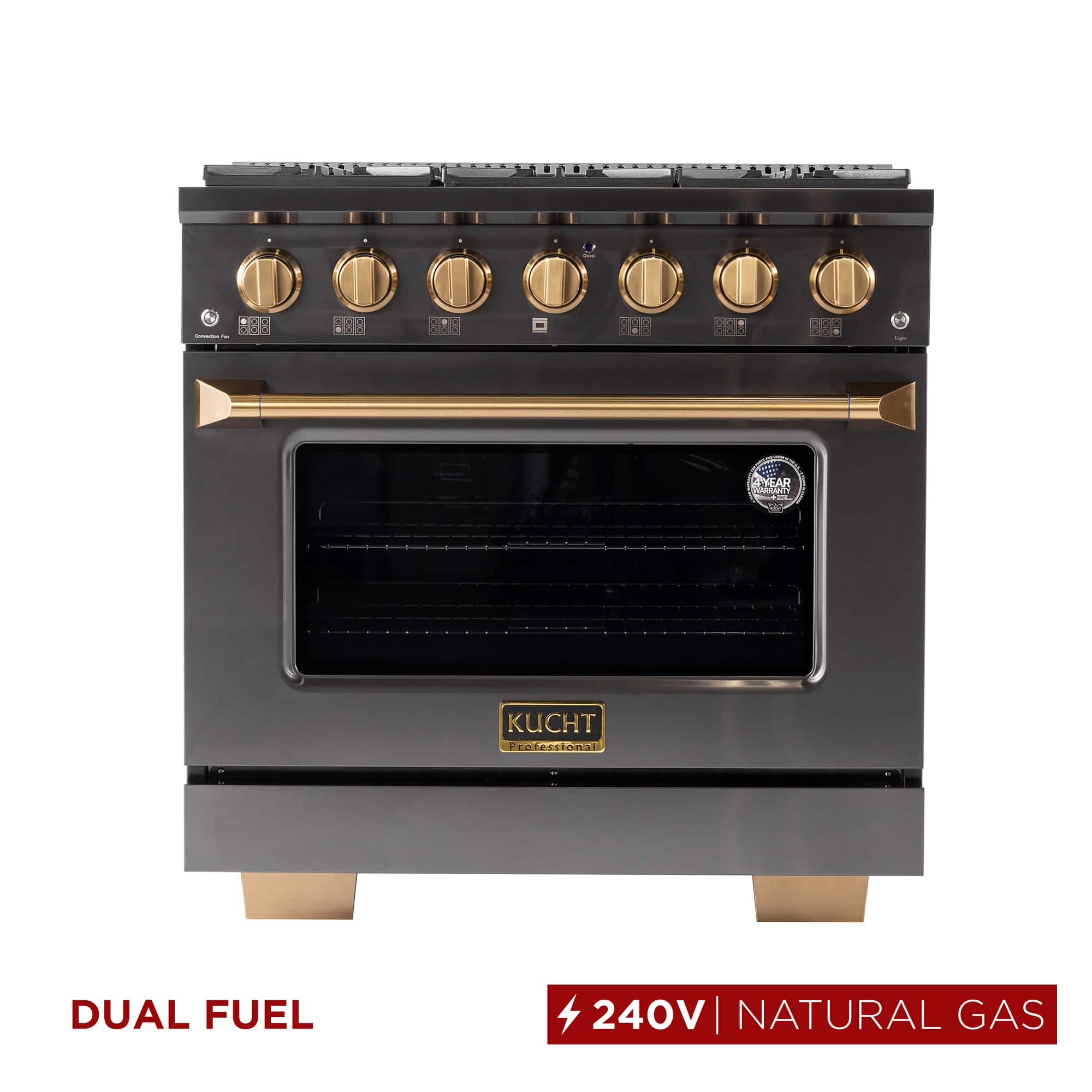 Kucht - Gemstone 36" Dual Fuel Range for Natural Gas, Sealed Burners & Convection Oven – Gemstone Finish - Gemstone
