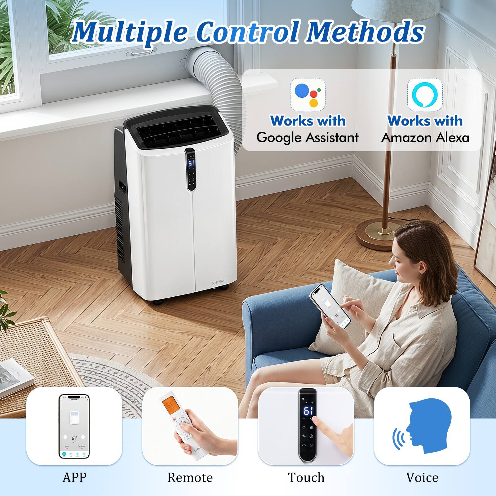 Multiple Control Methods

Works with Google Assistant
Works with Amazon Alexa

APP
Remote
Touch
Voice